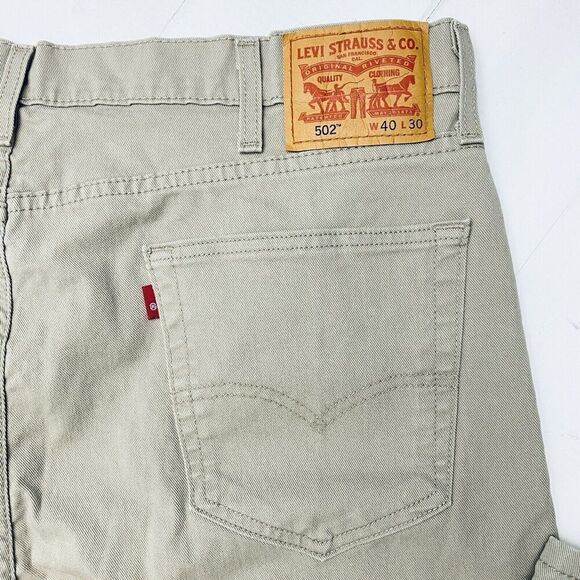 Levi's 502 All Seasons Men's Khaki Tan Regular Tapered Fit Chino Tag 40x30 - Picture 2 of 14